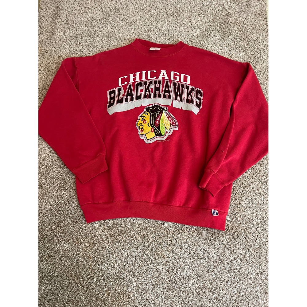Logo 7 Mens Sweatshirt XL Red Vintage 1991 Chicago Blackhawks NHL Heavyweight